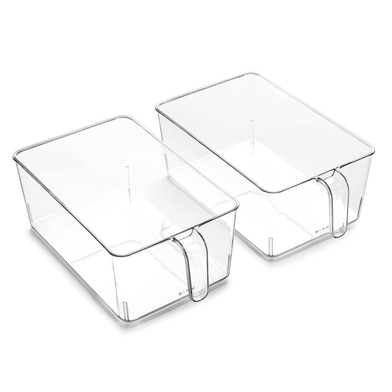 BINO l Plastic Storage Bins l THE HOLDER COLLECTION l 2-Pack, Medium Multi-Use Clear Containers for Organizing with Built-in Handles l Pantry Organization & Storage l Kitchen Organizer l Storage Bins - Image 1